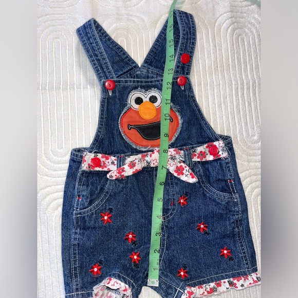 Seasame Street Elmo overalls shortalls denim embroidered ruffle flower Y2K 18 m - Picture 3 of 6